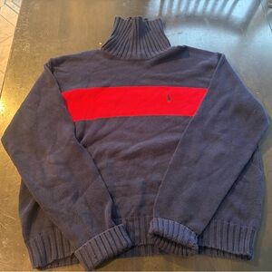 Vtg 90's Polo Ralph Lauren Turtleneck Sweater Mens Size XL Blue & Red Cotton